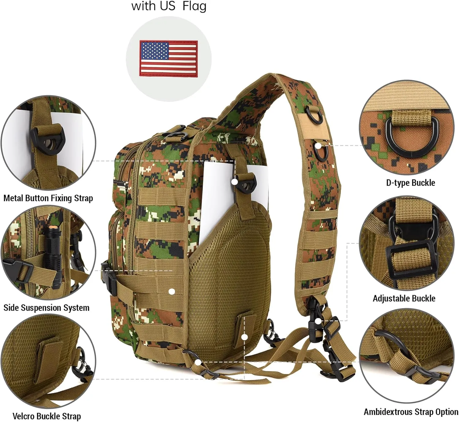 Tactical Sling Bag Backpack, Military Rover Shoulder Sling Pack, EDC Molle Assault Range Bag, Crossbody Chest Bag for Men (Junglegreen)