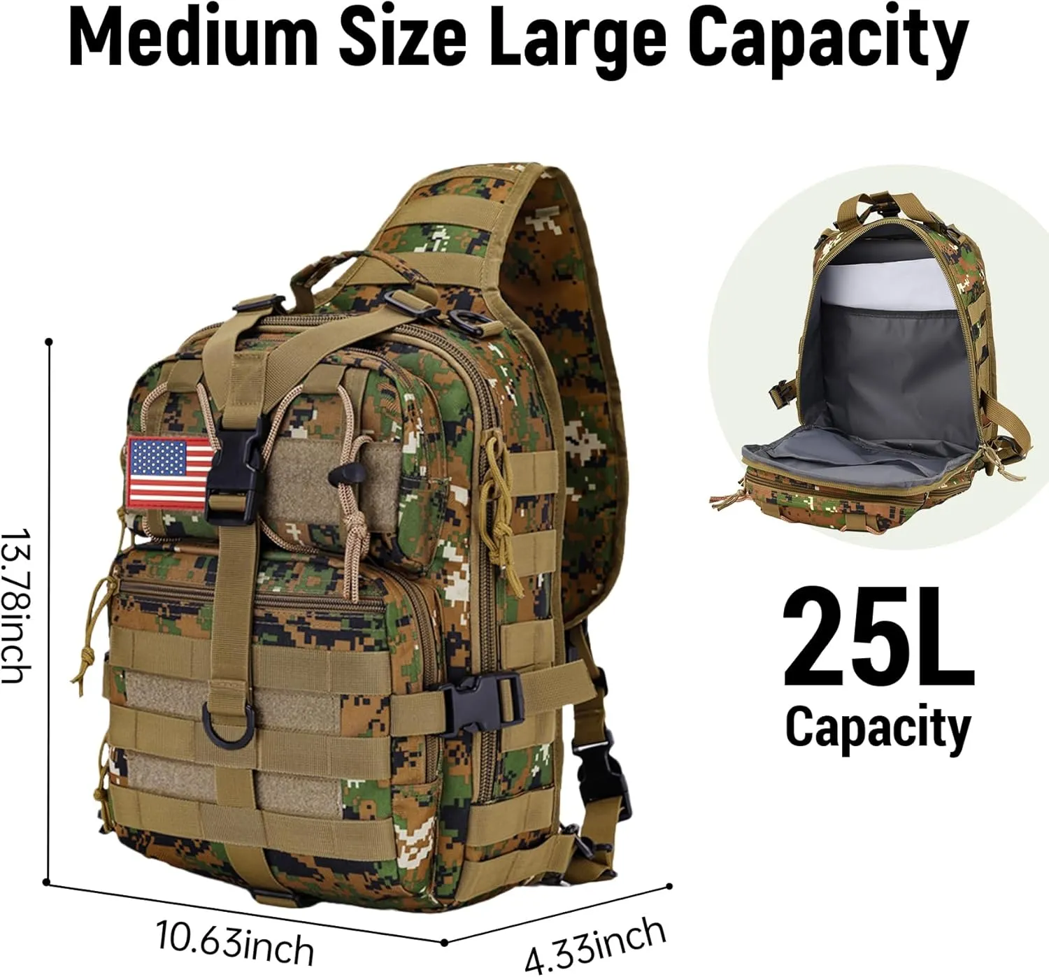 Tactical Sling Bag Backpack, Military Rover Shoulder Sling Pack, EDC Molle Assault Range Bag, Crossbody Chest Bag for Men (Junglegreen)