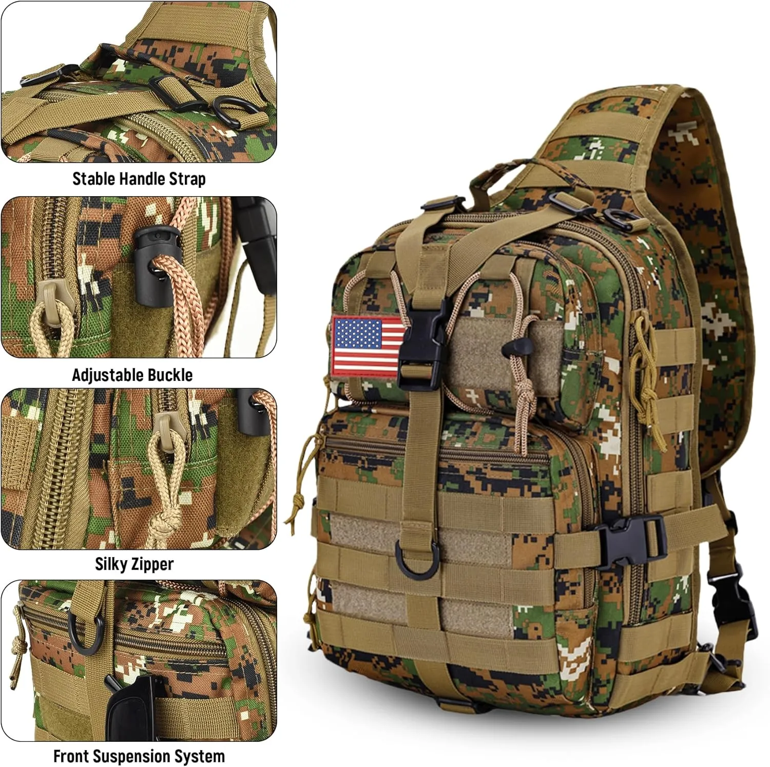 Tactical Sling Bag Backpack, Military Rover Shoulder Sling Pack, EDC Molle Assault Range Bag, Crossbody Chest Bag for Men (Junglegreen)
