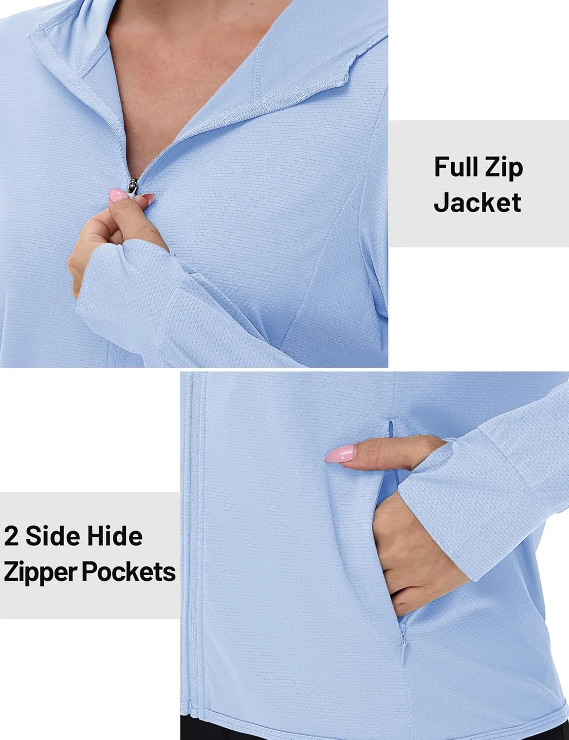 TACVASEN Women's Sun Hoodies Lightweight Jacket for Women Zip Up UPF 50  UV Shirt Long Sleeves