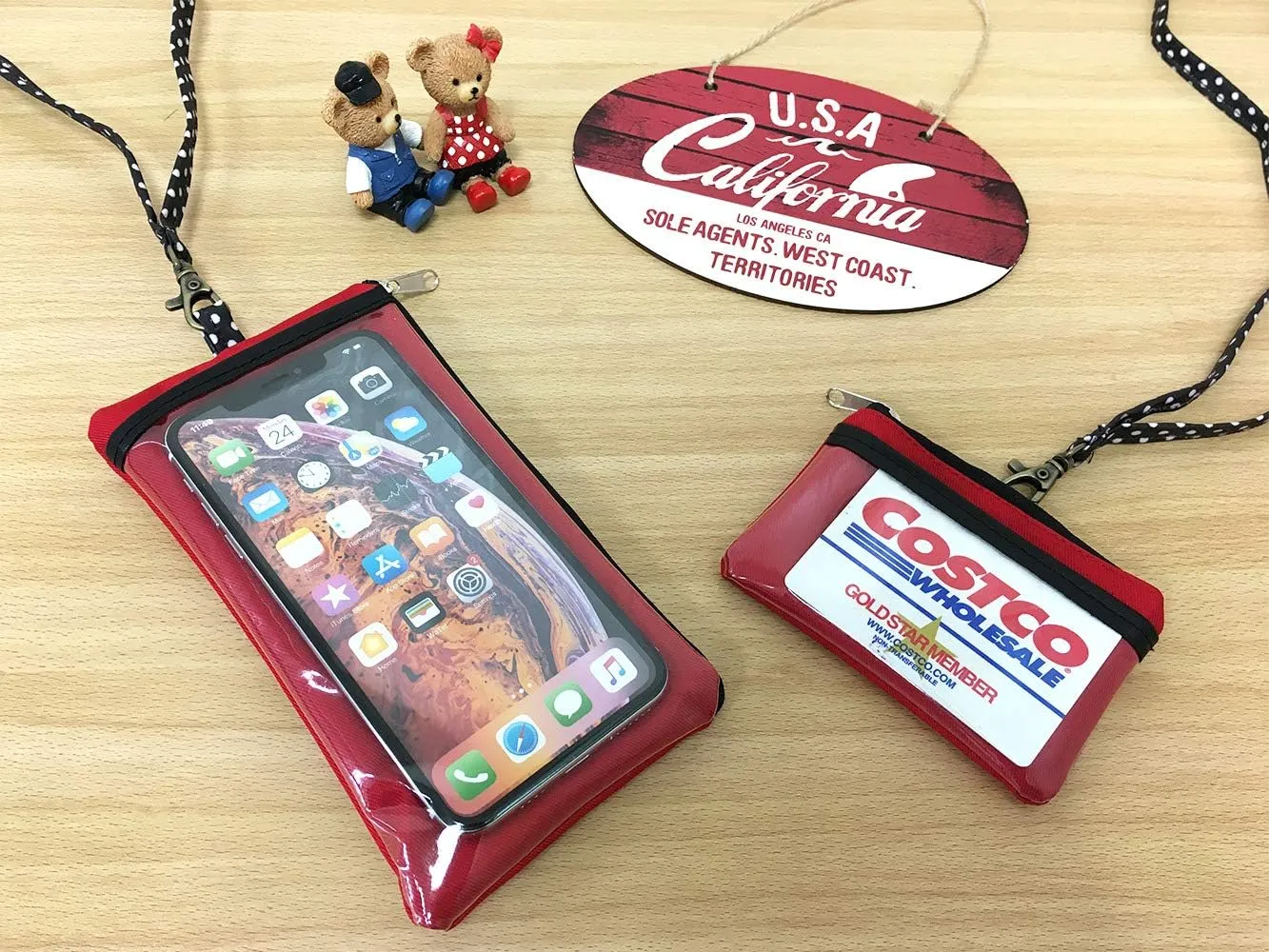 Tainada Phone Purse Pouch Bag with Clear View Window Touch Screen & Neck Strap Lanyard Compatible with Most of Smartphones   One ID Window Card Holder Coin Purse (Red)