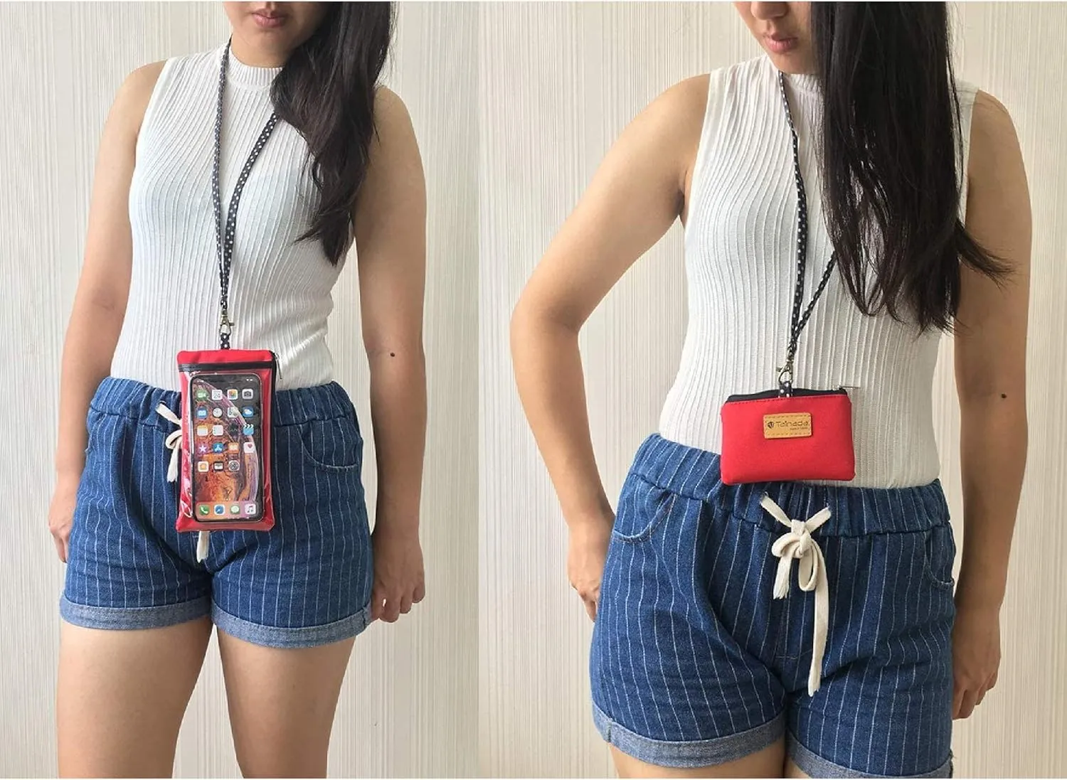 Tainada Phone Purse Pouch Bag with Clear View Window Touch Screen & Neck Strap Lanyard Compatible with Most of Smartphones   One ID Window Card Holder Coin Purse (Red)