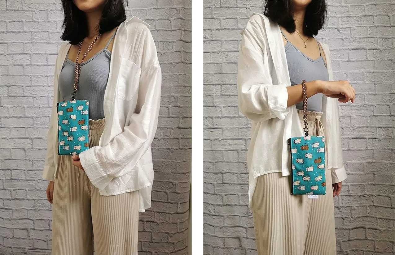 Tainada Phone Wristlet Purse 2 in 1 Pouch w/Clear View Window Touch Screen & Detachable Neck Strap Lanyard, Wristlet Strap for iPhone 15/14 Pro Max, 15/14 Plus; Samsung S24  (Cats Pattern Turquoise)