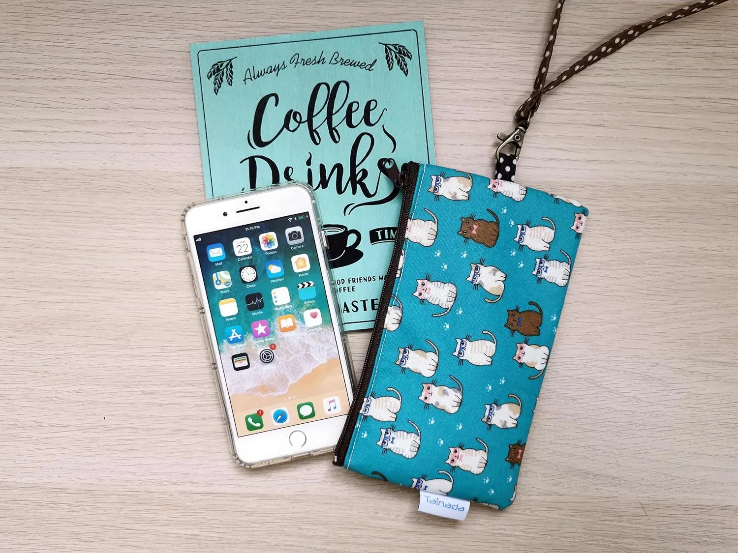 Tainada Phone Wristlet Purse 2 in 1 Pouch w/Clear View Window Touch Screen & Detachable Neck Strap Lanyard, Wristlet Strap for iPhone 15/14 Pro Max, 15/14 Plus; Samsung S24  (Cats Pattern Turquoise)