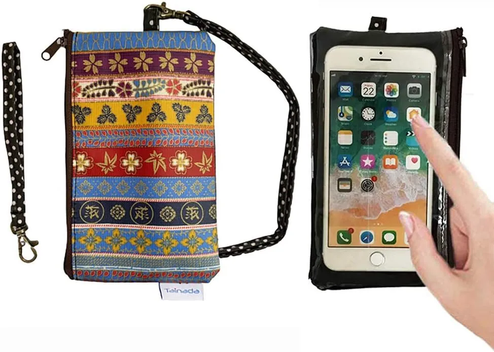 Tainada Phone Wristlet Purse 2 in 1 Pouch w/Clear View Window Touch Screen & Detachable Neck Strap Lanyard, Wristlet Strap for iPhone 16/15 Pro Max, 16/15 Plus; Samsung S24 , A54 (Ethnic Pattern)