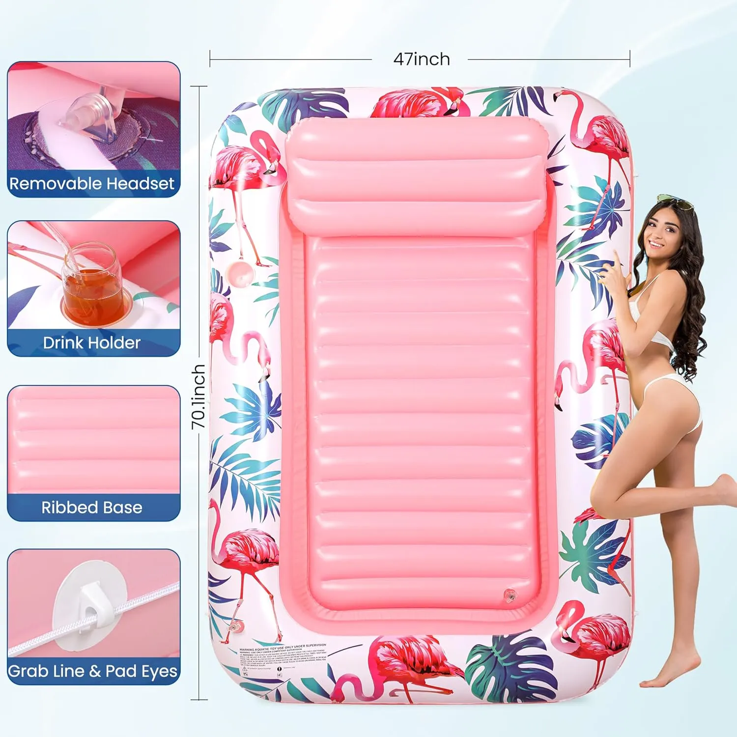 Tanning Pool Floats for Adults with Cup Holder & Pillow, Thick UV-Resistant PVC Portable Float for Backyard, Pool, Lake - Compact Design, Easy Inflation, Durable for Tanning & Relaxation