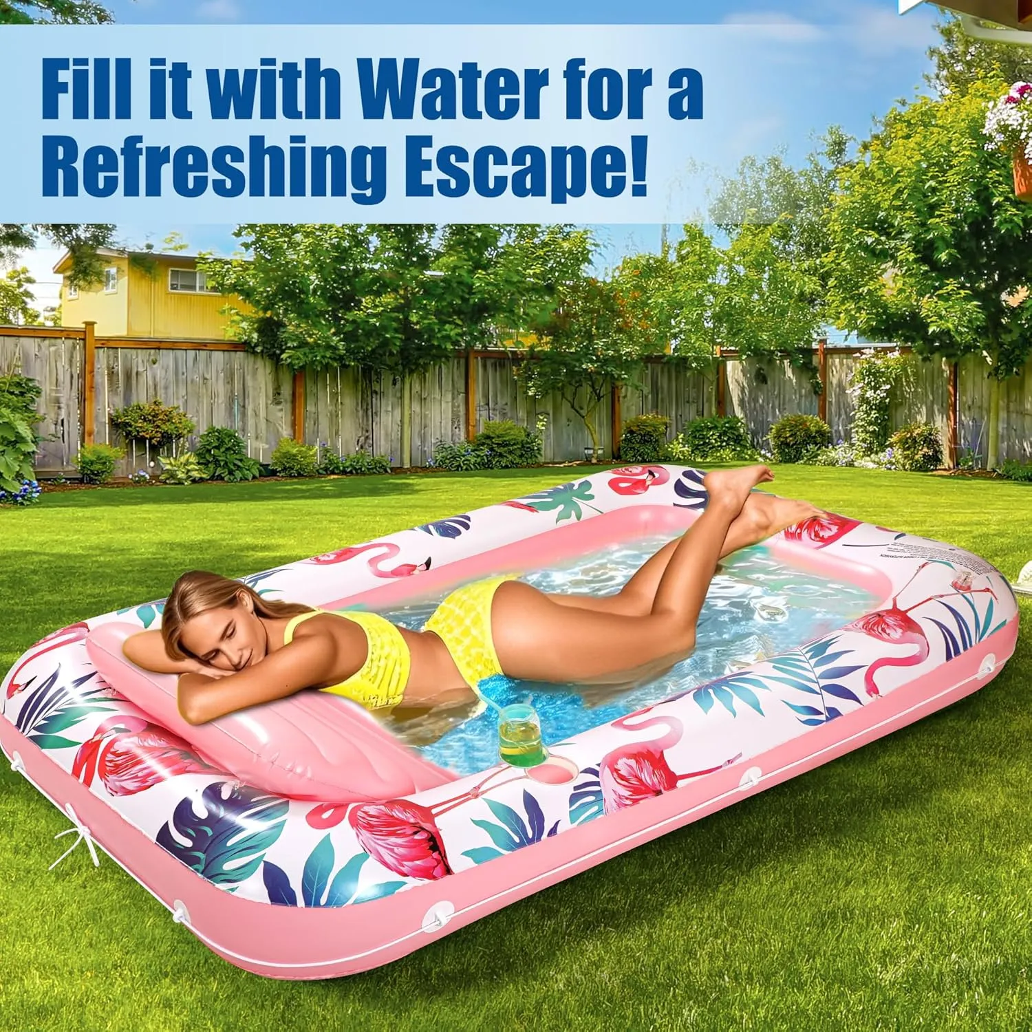 Tanning Pool Floats for Adults with Cup Holder & Pillow, Thick UV-Resistant PVC Portable Float for Backyard, Pool, Lake - Compact Design, Easy Inflation, Durable for Tanning & Relaxation