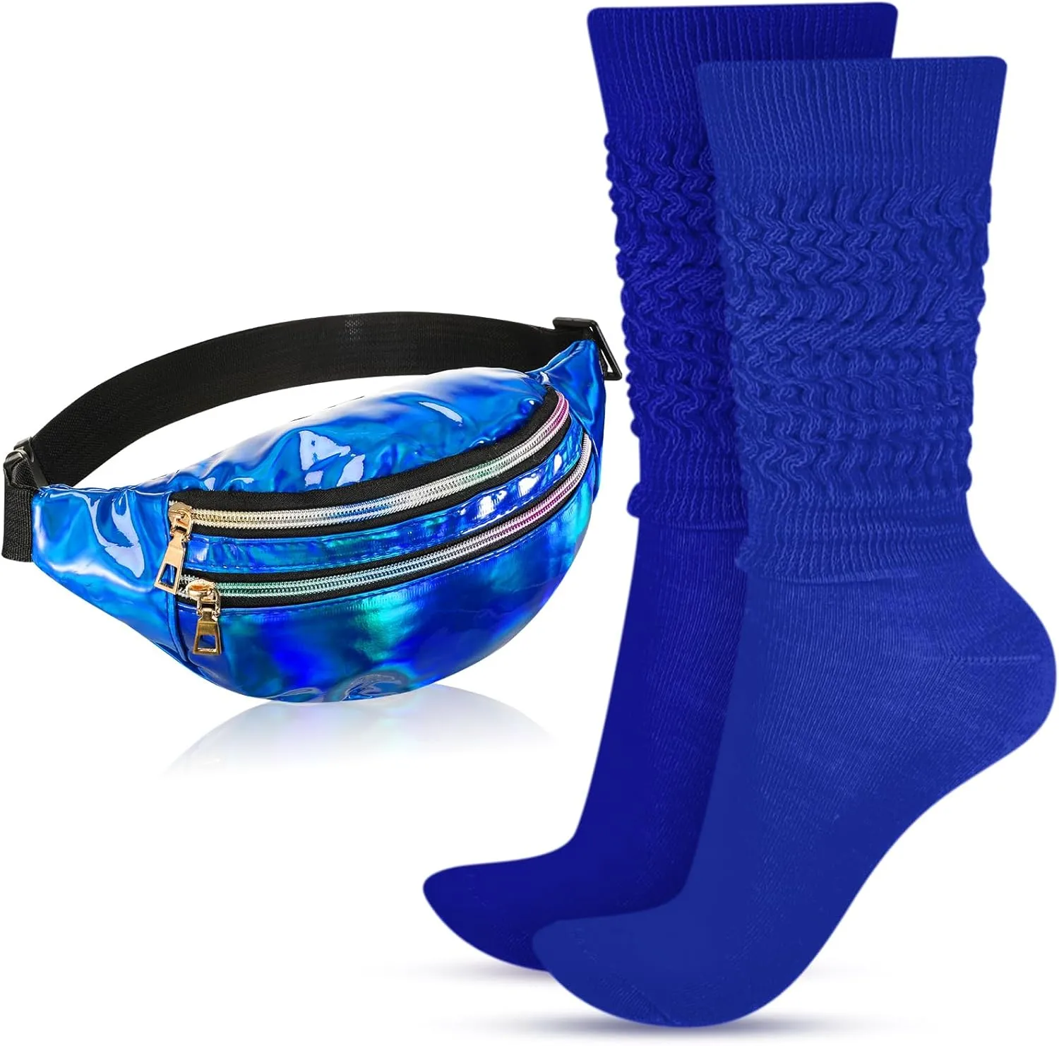 Tarpop 80s Neon Women Socks Holographic Fanny Pack Slouch Long Scrunch Sock Waist Bag for 80s 90s Halloween Costume
