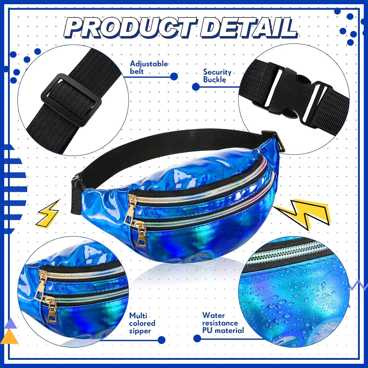 Tarpop 80s Neon Women Socks Holographic Fanny Pack Slouch Long Scrunch Sock Waist Bag for 80s 90s Halloween Costume