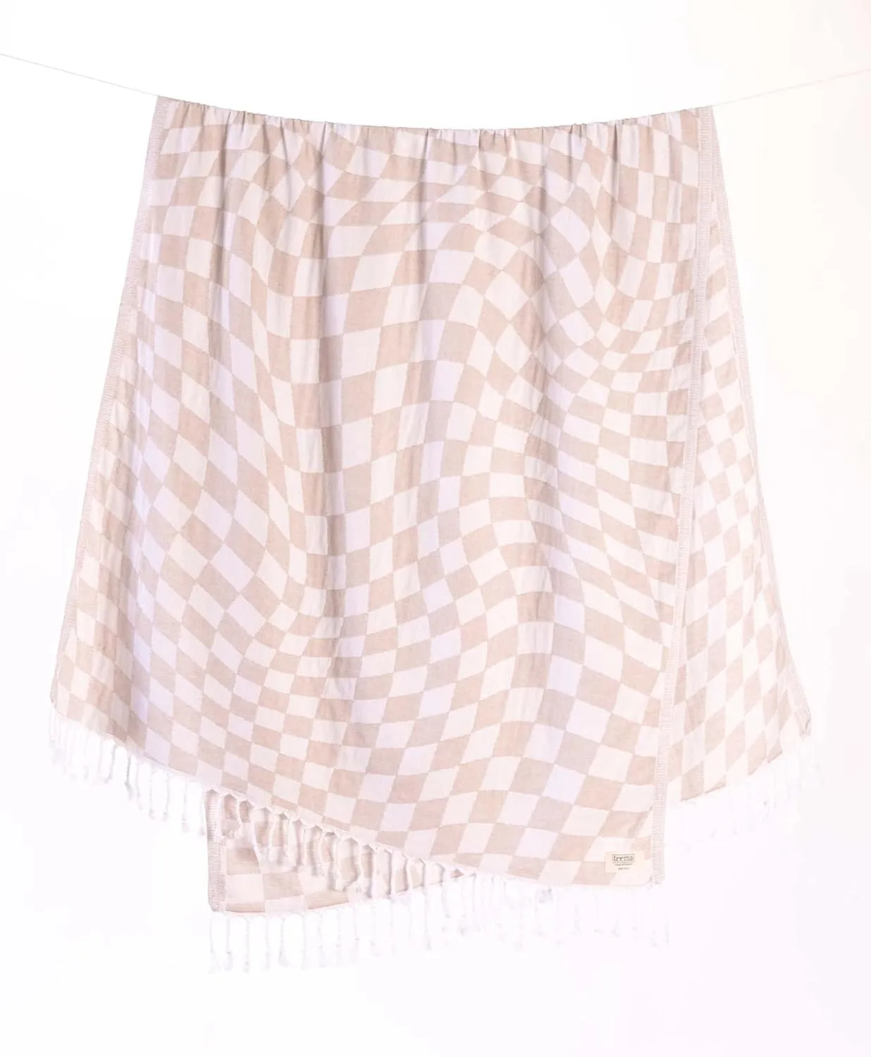 Teema Large Turkish Beach Towel - 100% Turkish Cotton - Sand Free - Fast Drying - Versatile and Multi-Use - The Checkmate (Tan)