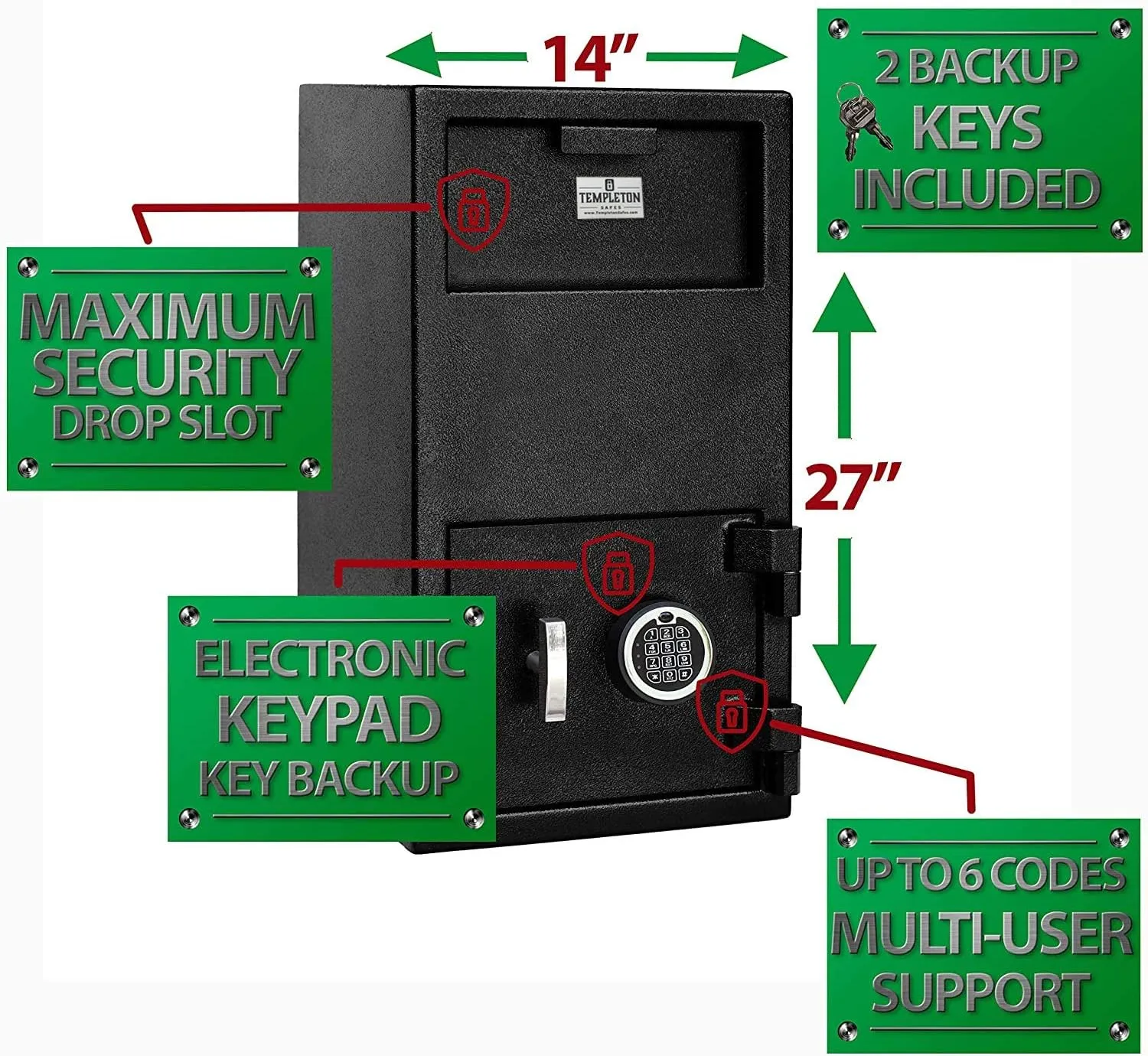 Templeton Safes Large Depository Drop Slot Safe with Electronic Keypad Combination with Key Backup, 1.4 CBF