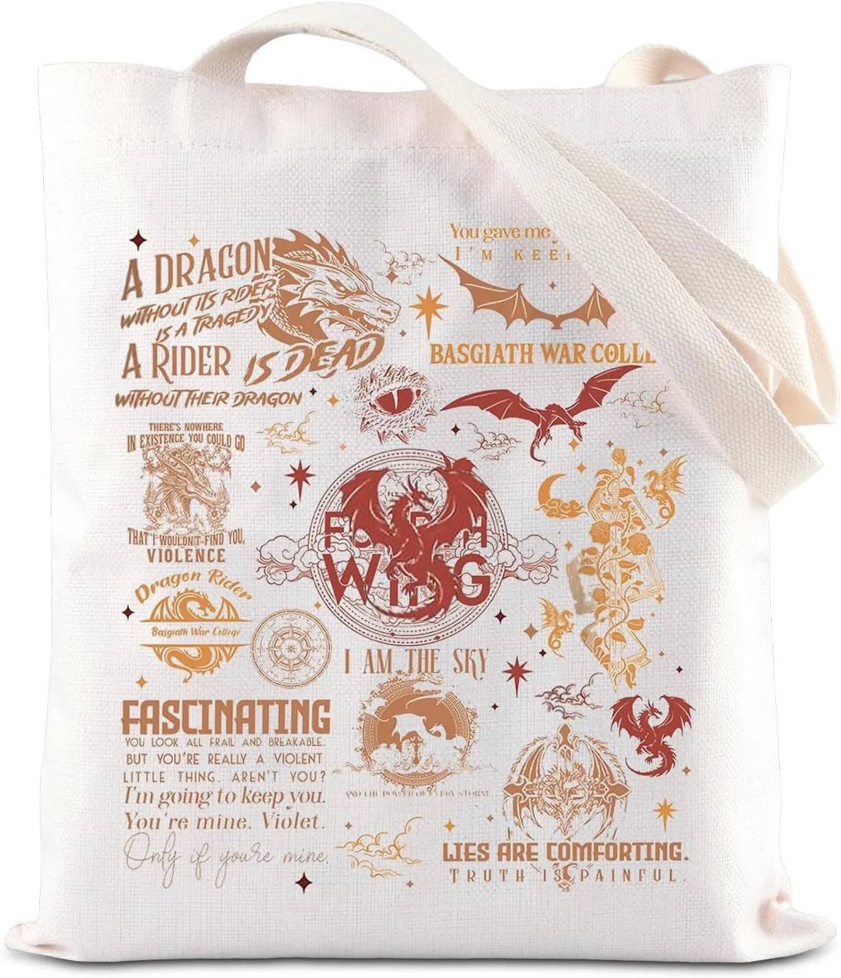 TGBJE Novel Inspired Tote Bag Dragon Rider Gift Violet Sorrengail Shopping Bag Iron Flame Gift Romantasy Reader Gift