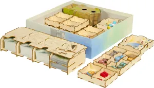 The Broken Token Game Organizer Compatible with Wingspan - Wooden Game Organizing Box with Multiple Trays