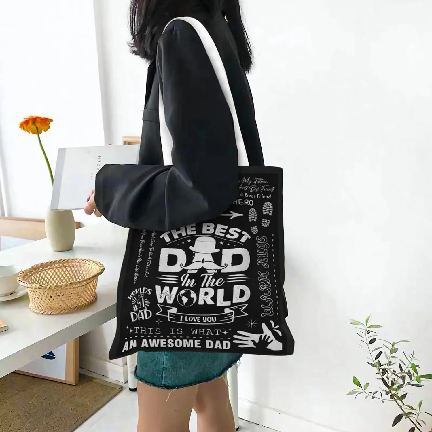 The Super Hero In My Life Is MY Dad Fathers Day Canvas Tote Bag for Women Grocery Shoulder Bags Shopping Handbags