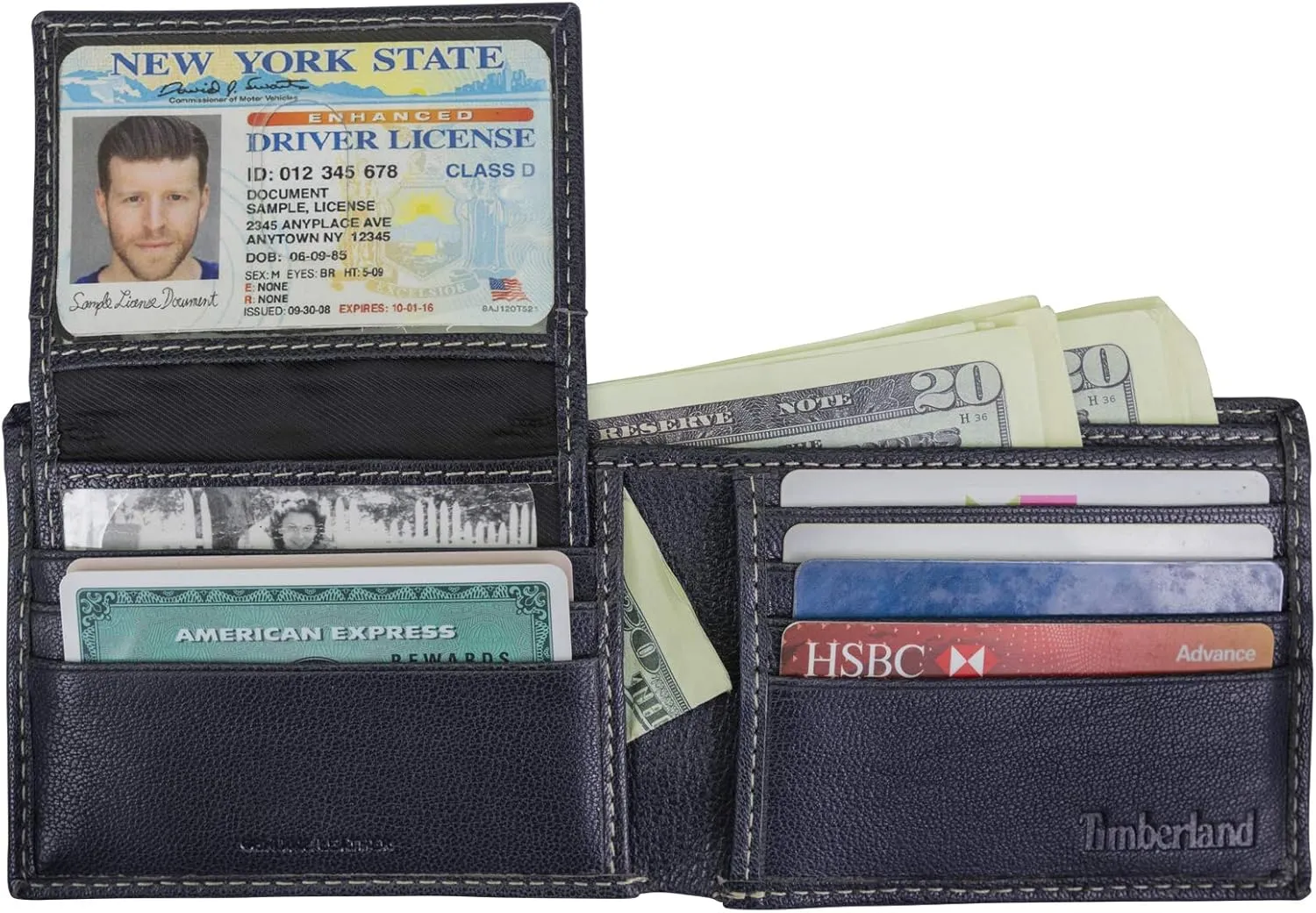 Timberland Men's Leather Passcase Security RFID Wallet, Navy Blue, One Size