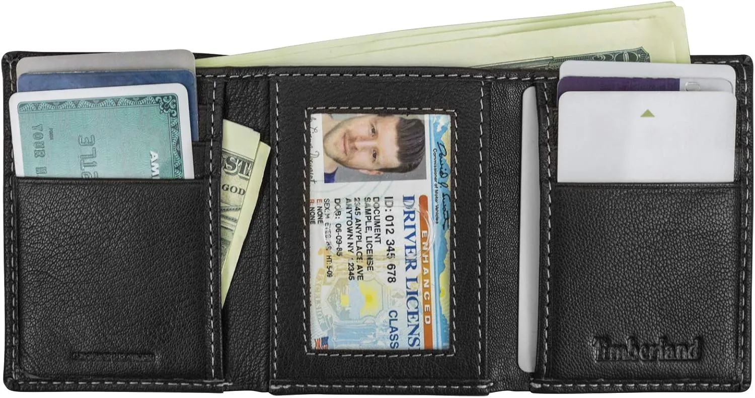 Timberland Men's Leather Trifold Wallet With Id Window, Black (Blix), One Size