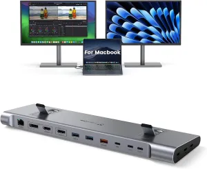 TobenONE MacBook Docking Station Dual 4K@60Hz Monitor, 16-in-2 USB C Docking Station Stand with 2.5Gbps Ethernet,100W GaN Power Supply, 2 HDMI&DP, 5 USB Ports