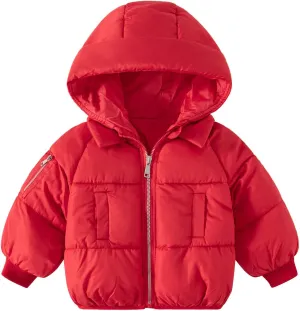 Toddler Baby Boys Girls Solid Long Sleeve Lightweight Puffer Jacket with Hood Kids Winter Coats Infant Down Jacket