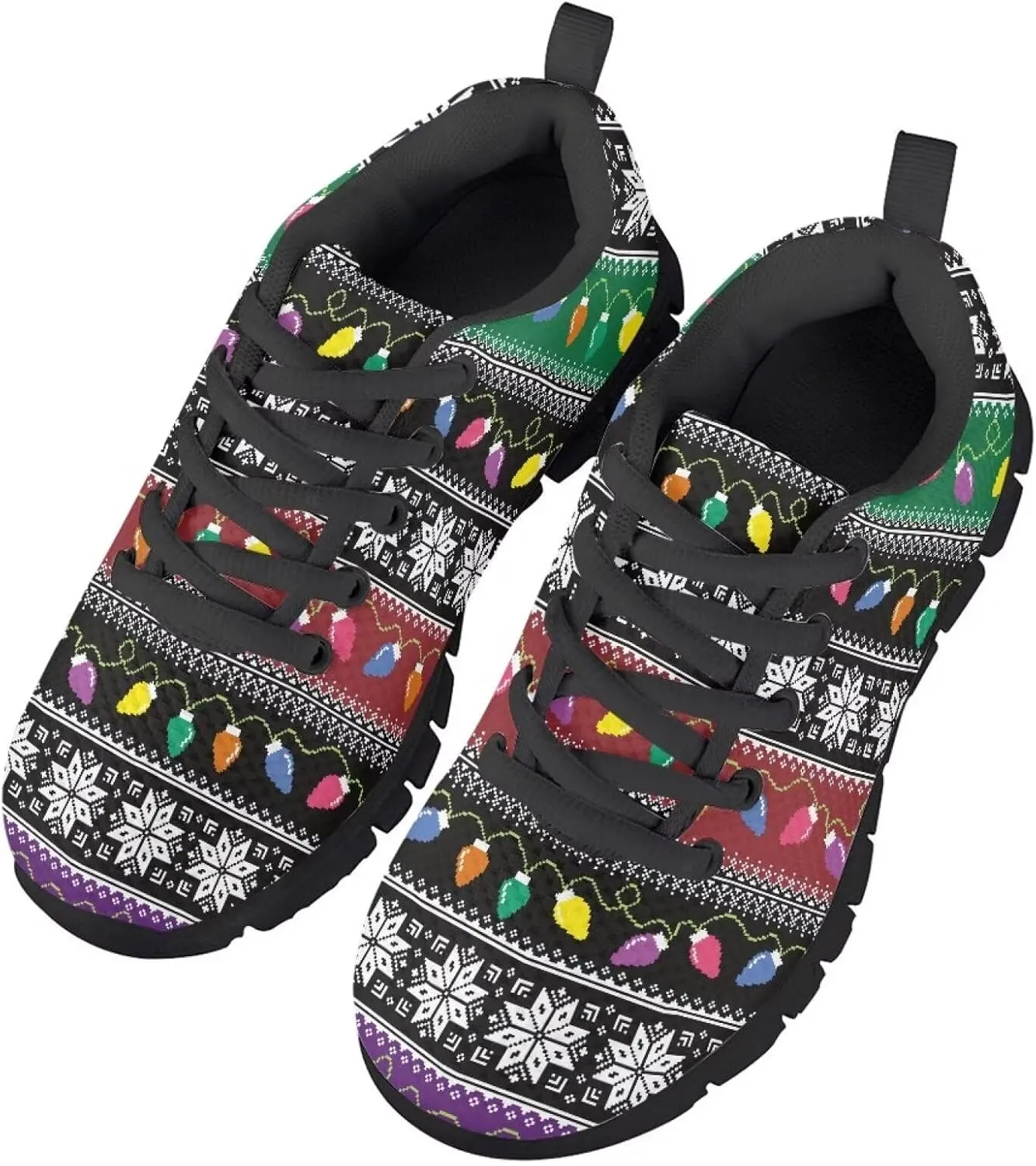 Toddler Boys Girls Sneakers Christmas Soft Breathable Shoes Cute Fashion Lightweight Comfy Low-top Camping Shoes for Party US Little Kid 11-13 Big Kid 1-5 Black Sole