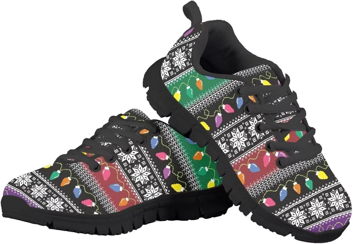 Toddler Boys Girls Sneakers Christmas Soft Breathable Shoes Cute Fashion Lightweight Comfy Low-top Camping Shoes for Party US Little Kid 11-13 Big Kid 1-5 Black Sole