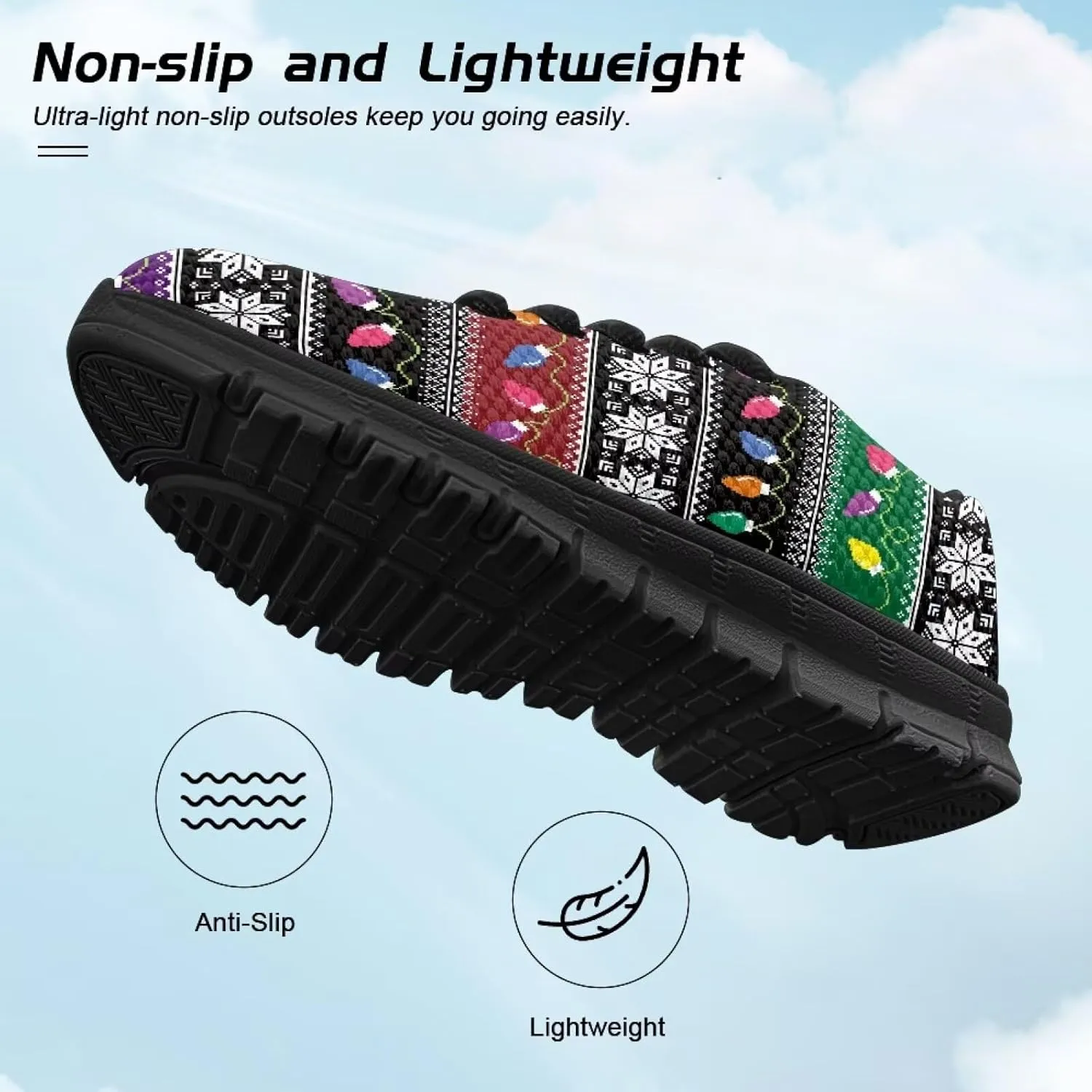 Toddler Boys Girls Sneakers Christmas Soft Breathable Shoes Cute Fashion Lightweight Comfy Low-top Camping Shoes for Party US Little Kid 11-13 Big Kid 1-5 Black Sole