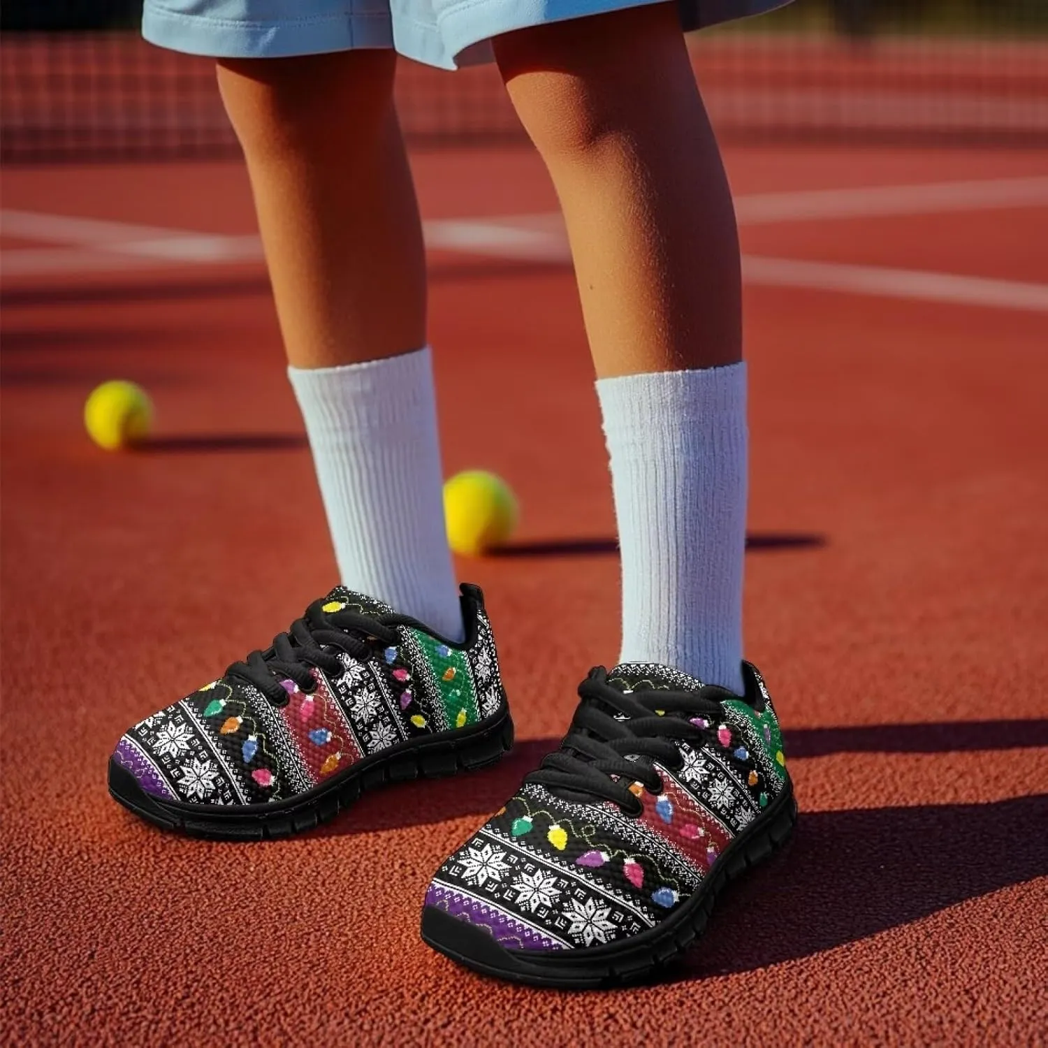 Toddler Boys Girls Sneakers Christmas Soft Breathable Shoes Cute Fashion Lightweight Comfy Low-top Camping Shoes for Party US Little Kid 11-13 Big Kid 1-5 Black Sole