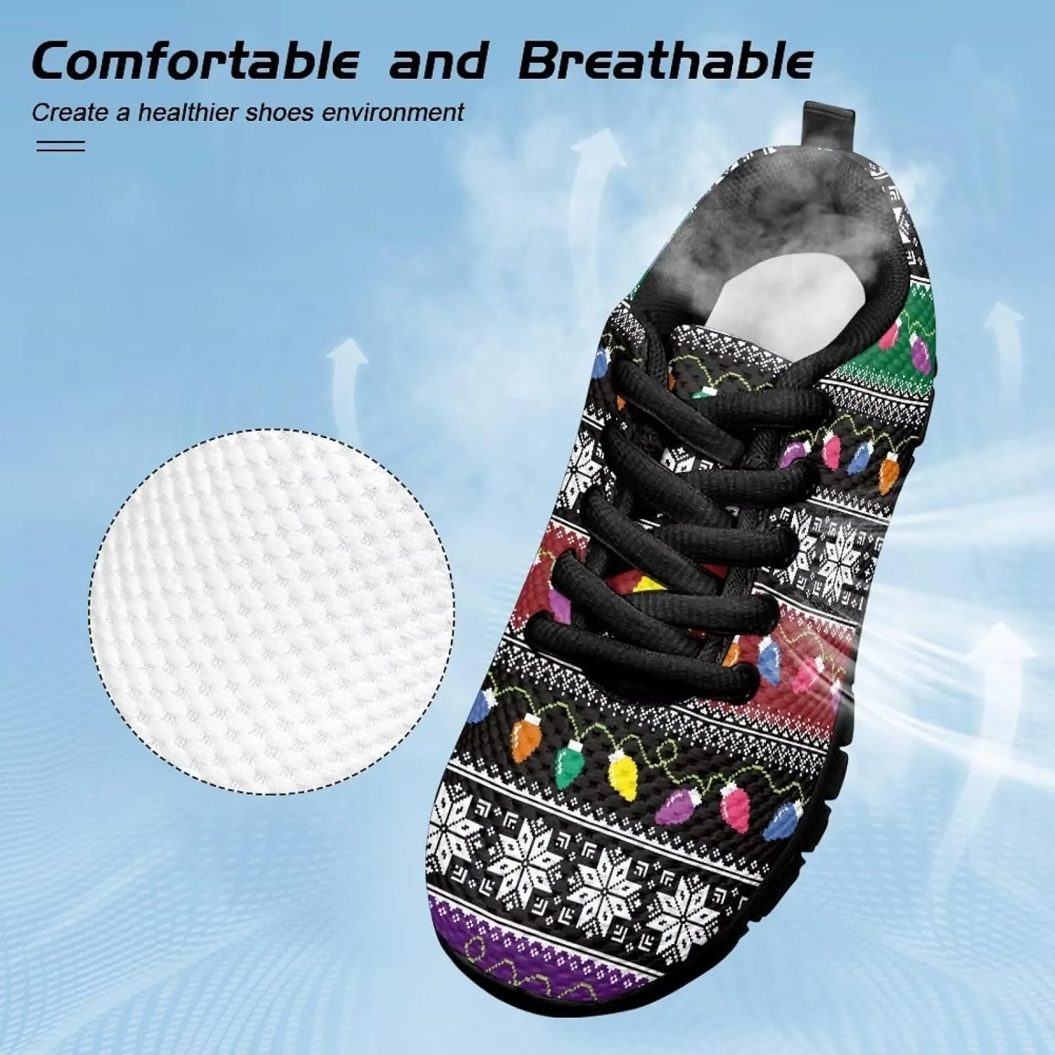 Toddler Boys Girls Sneakers Christmas Soft Breathable Shoes Cute Fashion Lightweight Comfy Low-top Camping Shoes for Party US Little Kid 11-13 Big Kid 1-5 Black Sole