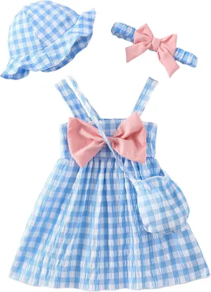 Toddler Girl Summer Dress Infant Baby Girl Casual Clothes Sleeveless Bowknot Beach Sundress with Hat