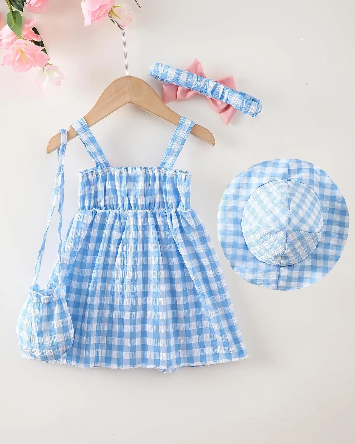 Toddler Girl Summer Dress Infant Baby Girl Casual Clothes Sleeveless Bowknot Beach Sundress with Hat