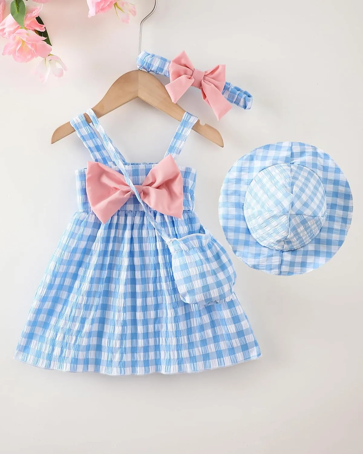 Toddler Girl Summer Dress Infant Baby Girl Casual Clothes Sleeveless Bowknot Beach Sundress with Hat