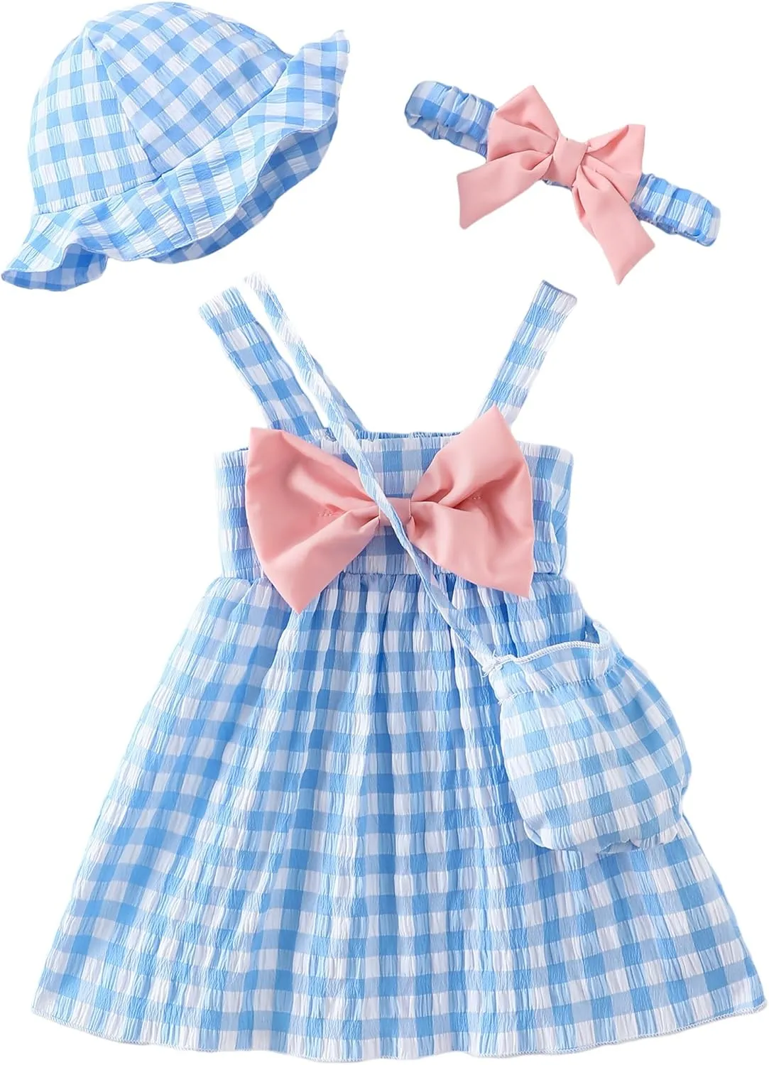 Toddler Girl Summer Dress Infant Baby Girl Casual Clothes Sleeveless Bowknot Beach Sundress with Hat