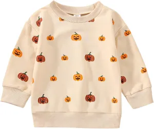 Toddler Infant Baby Girl Boy Halloween Outfit Pumpkin Sweatshirt Oversized Onesie Bubble Romper Sweater Clothes