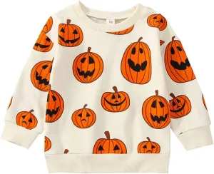 Toddler Infant Baby Girl Boy Halloween Outfit Pumpkin Sweatshirt Oversized Onesie Bubble Romper Sweater Clothes