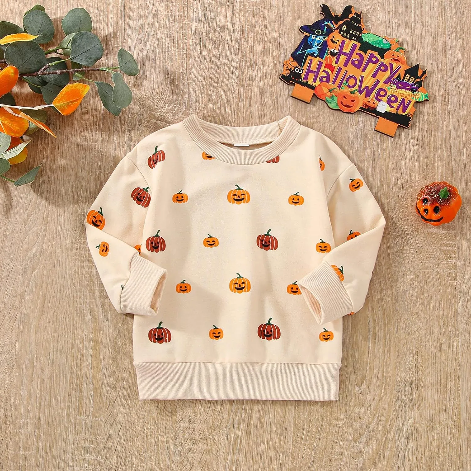 Toddler Infant Baby Girl Boy Halloween Outfit Pumpkin Sweatshirt Oversized Onesie Bubble Romper Sweater Clothes