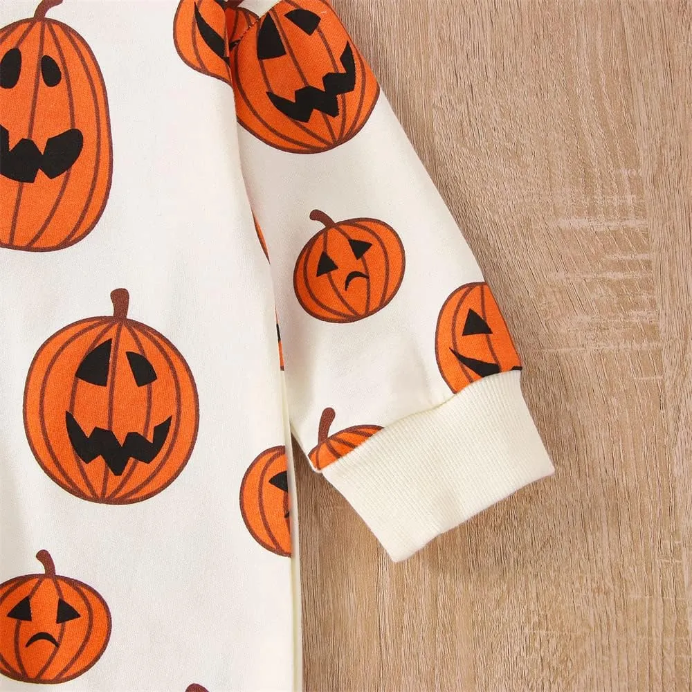 Toddler Infant Baby Girl Boy Halloween Outfit Pumpkin Sweatshirt Oversized Onesie Bubble Romper Sweater Clothes