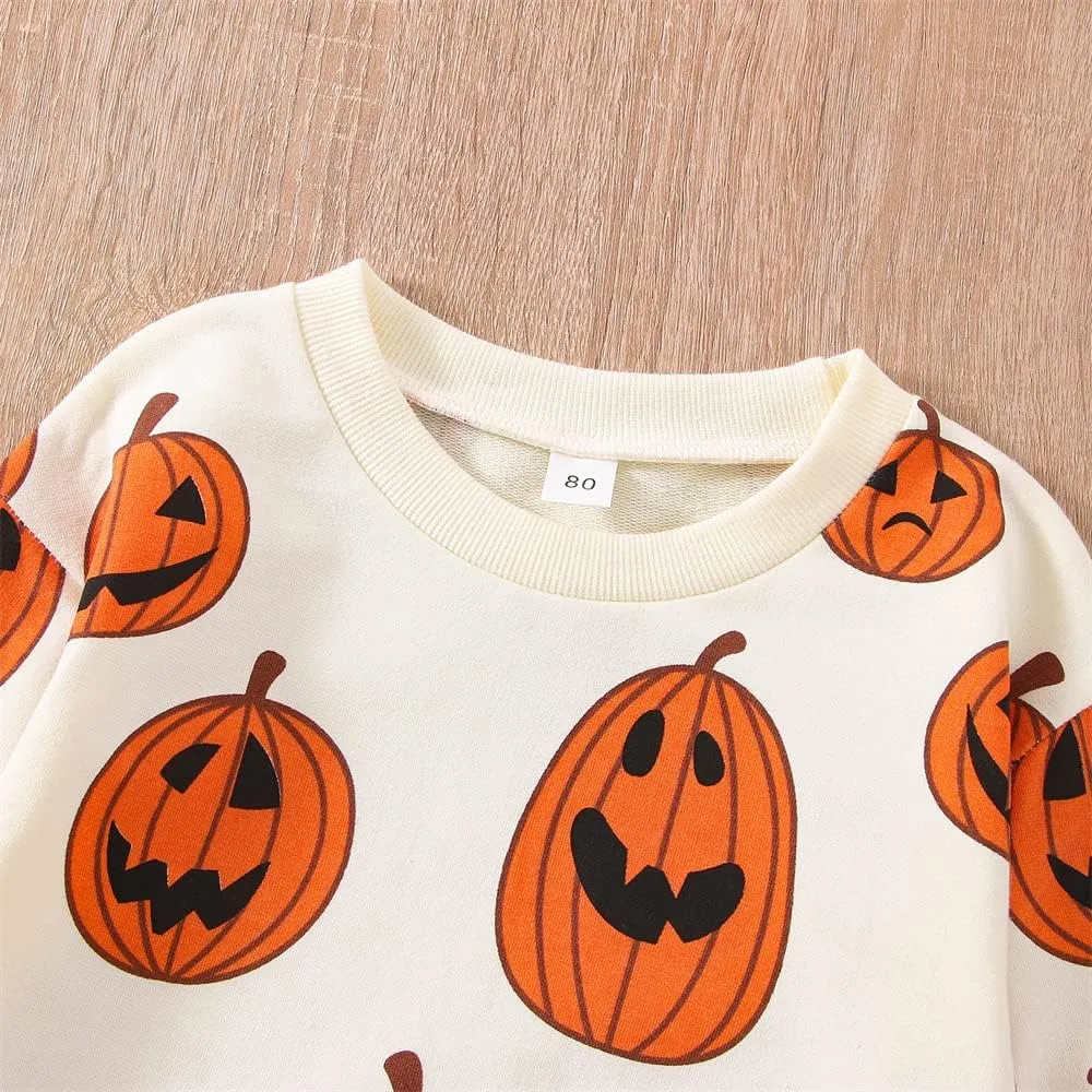 Toddler Infant Baby Girl Boy Halloween Outfit Pumpkin Sweatshirt Oversized Onesie Bubble Romper Sweater Clothes