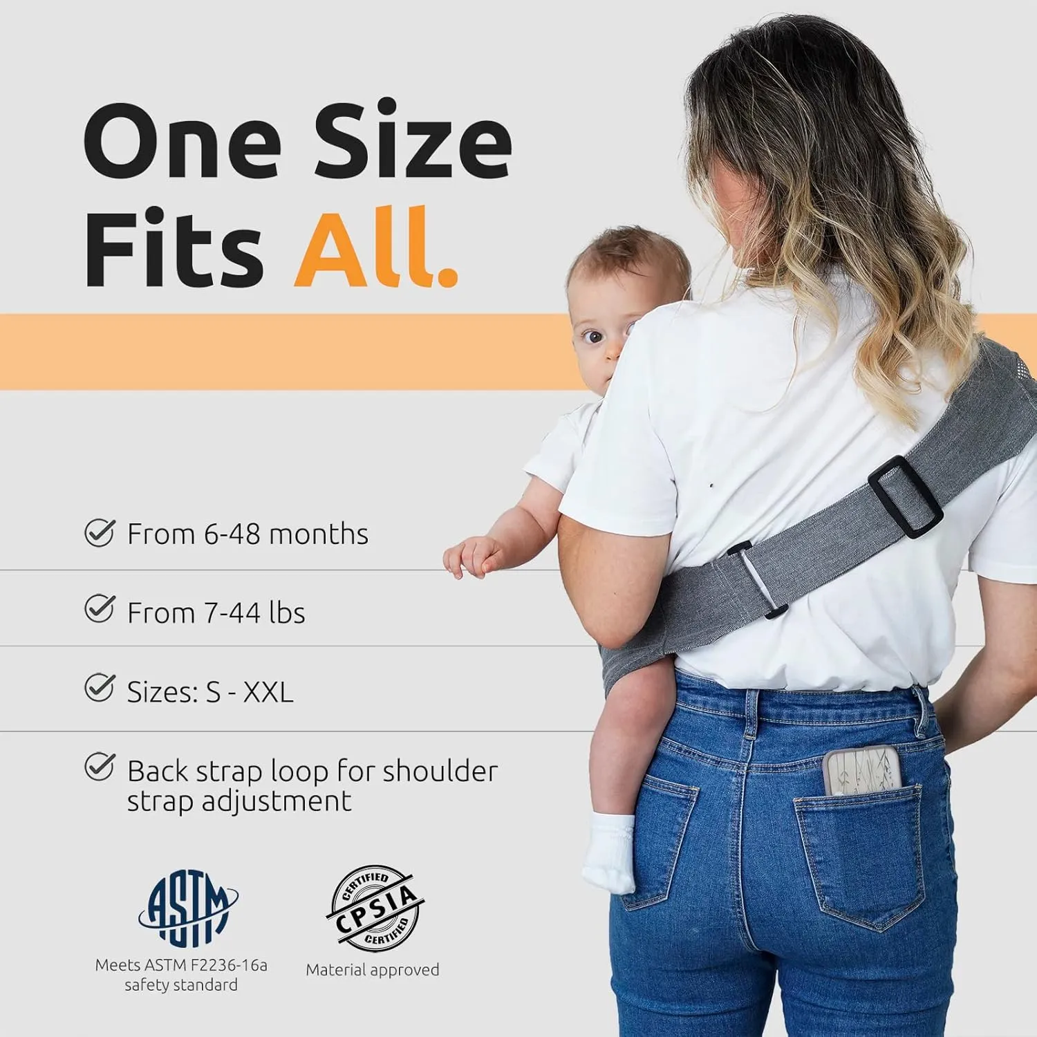 Toddler Sling, Ergonomic Baby Sling Carrier with Adjustable Strap, Soft Padding & Non-Slip Hip Seat, Perfect for Infant and Toddler(7-44 lbs), Premium Cotton (Steel Gray)