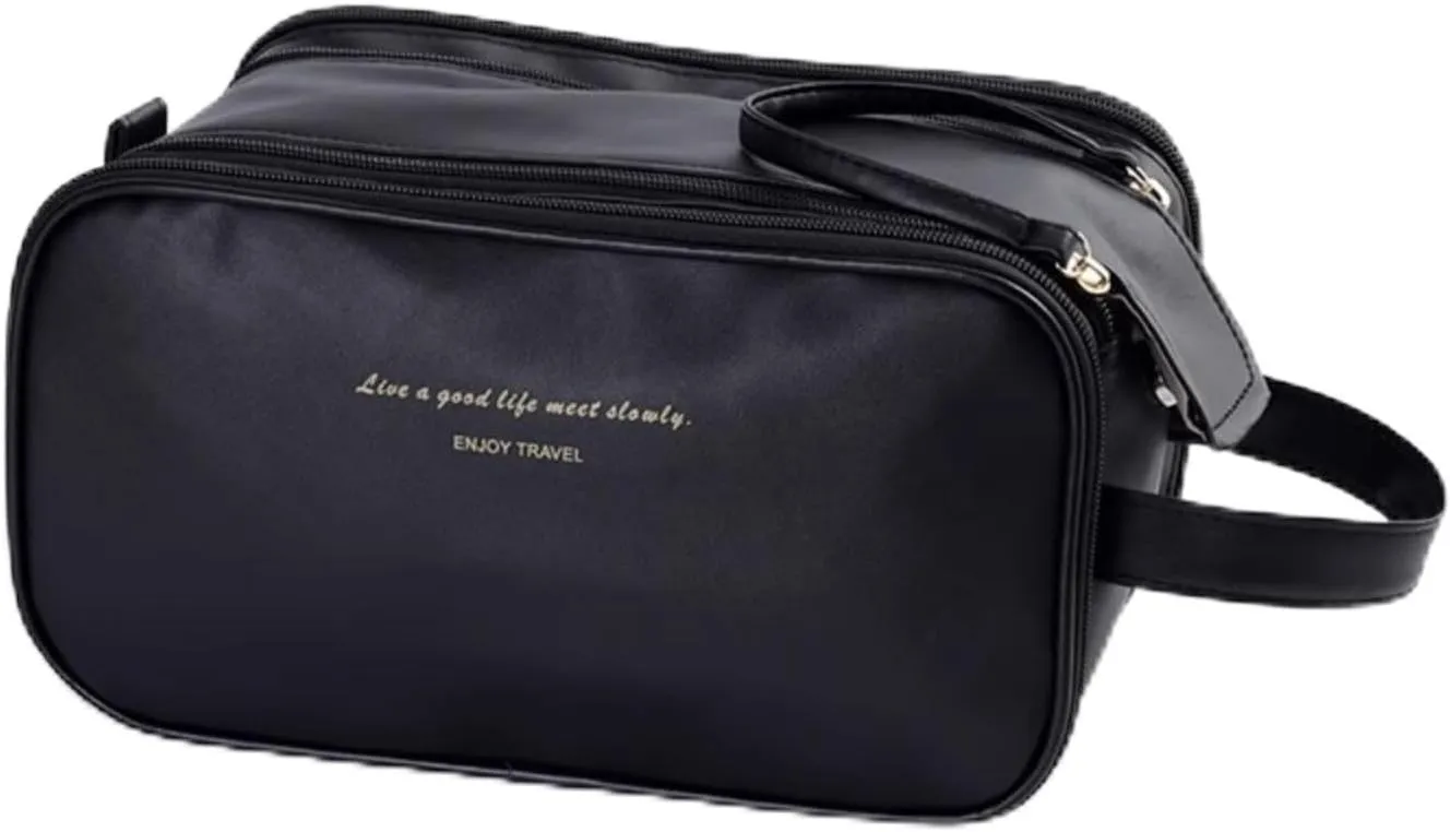 Toiletry Travel For Women,PU Leather Large Waterproof Makeup Cosmetic,Travel Organizer Packing Cubes for Accessories Toiletries Cosmetics Travel Essentials (Black)