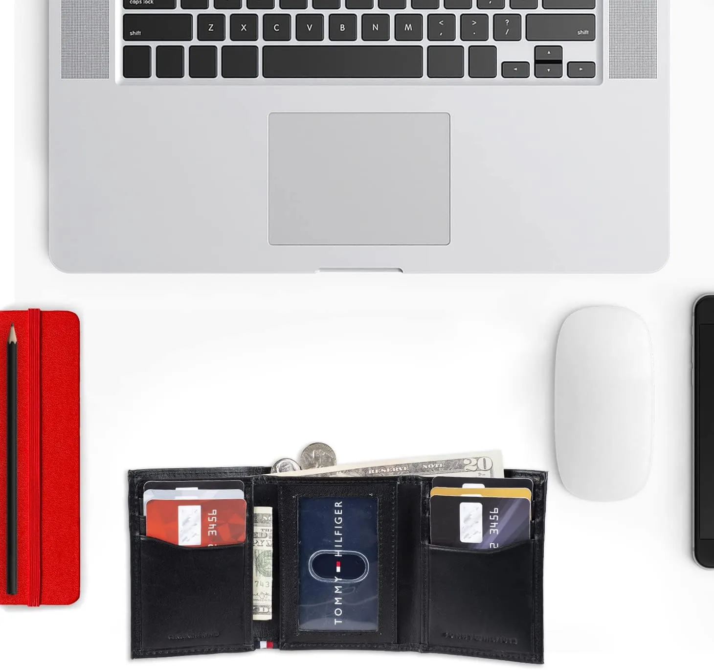 Tommy Hilfiger Men's Compact Trifold Wallet with ID Window and Multiple Card Slots