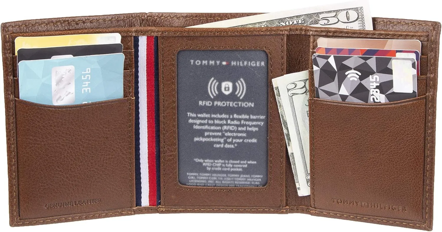 Tommy Hilfiger Men's Compact Trifold Wallet with ID Window and Multiple Card Slots