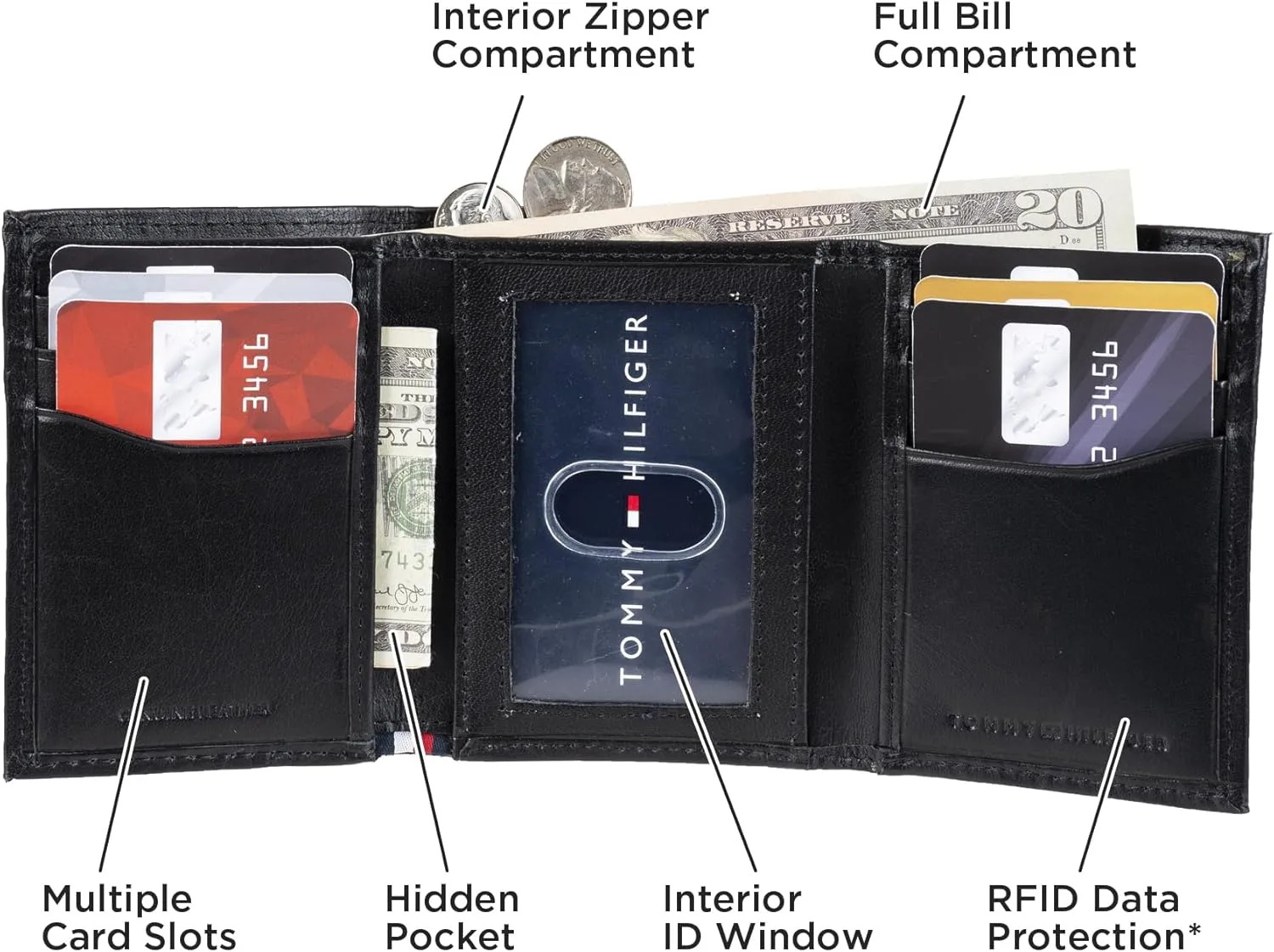 Tommy Hilfiger Men's Compact Trifold Wallet with ID Window and Multiple Card Slots