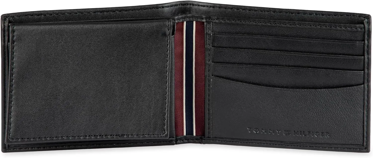 Tommy Hilfiger Men's Leather Wallet – Slim Bifold with 6 Credit Card Pockets and Removable ID Window