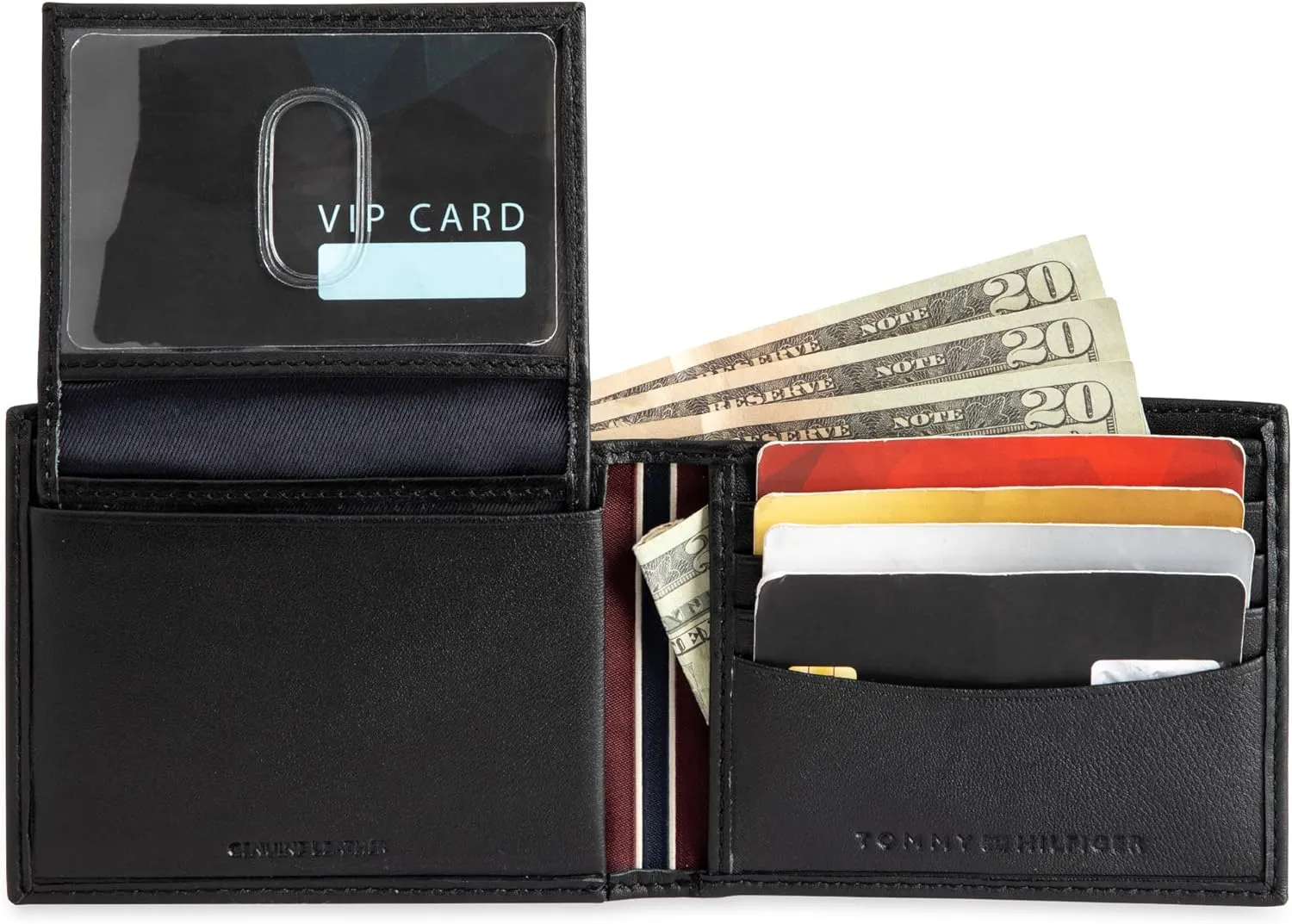 Tommy Hilfiger Men's Leather Wallet – Slim Bifold with 6 Credit Card Pockets and Removable ID Window