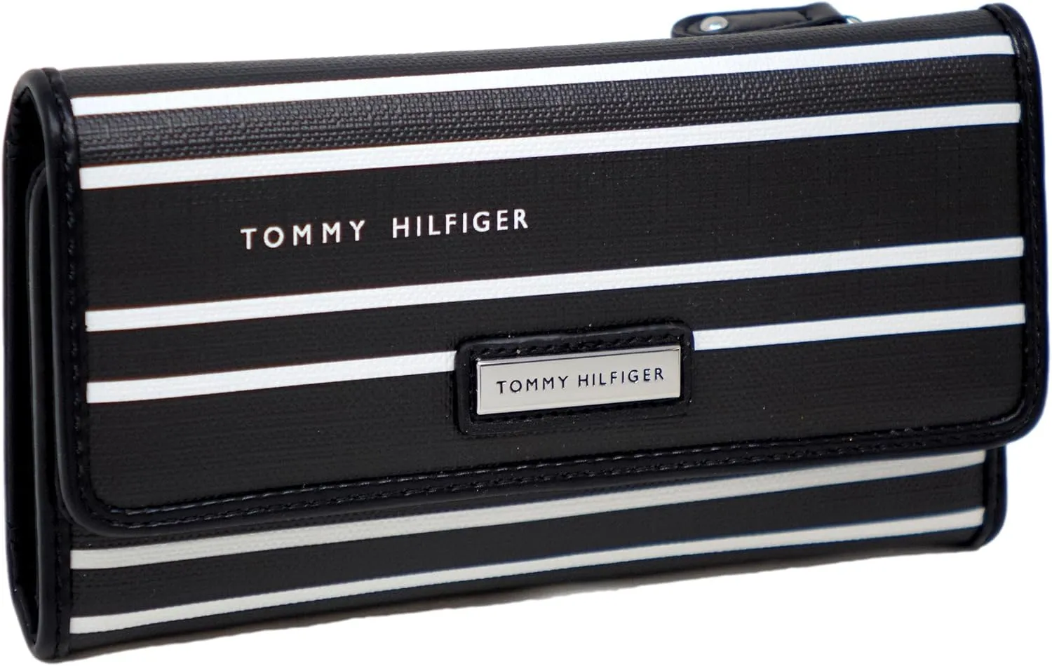 Tommy Hilfiger Women's Black White Logo Striped Checkbook Wallet Clutch Bag