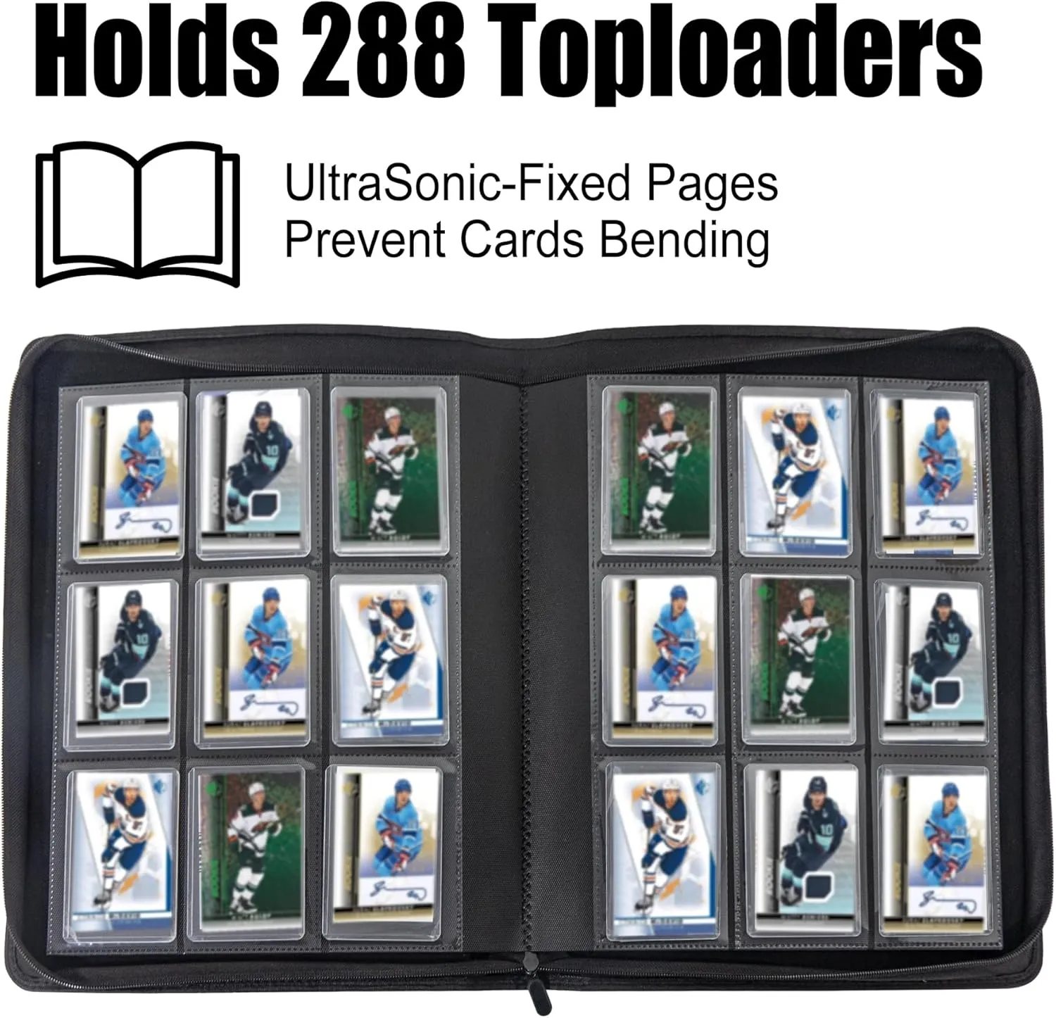 Toploader Binder - Holds 288 Toploaders,9-Pocket Ringless Double-Sided Pockets for Hockey Cards,Waterproof Top Loader Card Storage for Hockey Cards