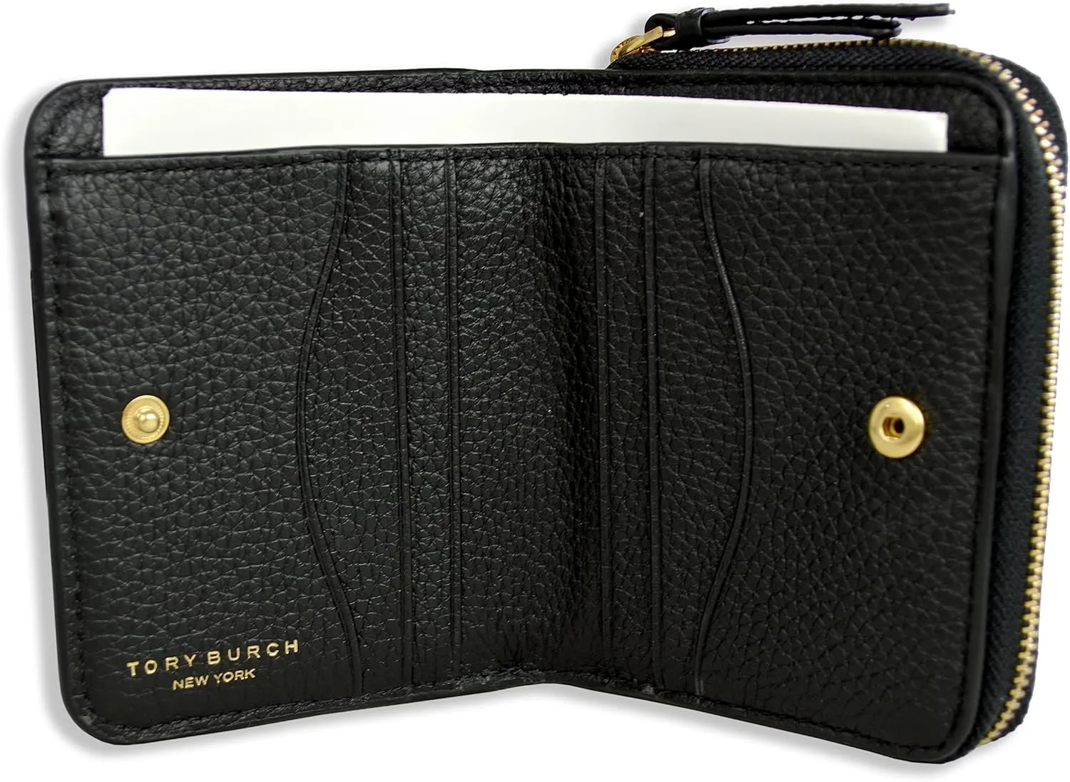Tory Burch Womens 146463 Pebble Leather Thea Bi-Fold Zip Around Wallet, (Black)