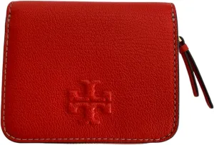 Tory Burch Womens 146463 Pebble Leather Thea Bi-Fold Zip Around Wallet, (Poppy Red)