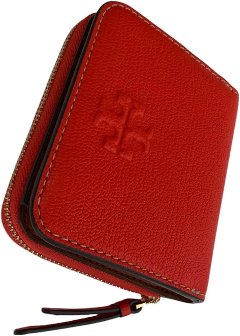 Tory Burch Womens 146463 Pebble Leather Thea Bi-Fold Zip Around Wallet, (Poppy Red)
