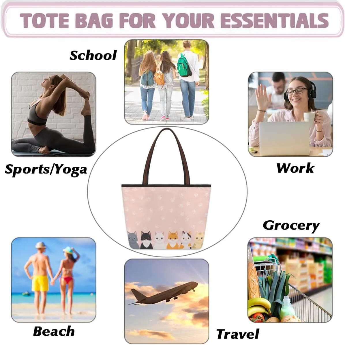 Tote Bag for Women with Zipper Large Capacity Top Handle Casual Shoulder Bag Handbag Reusable Shopping