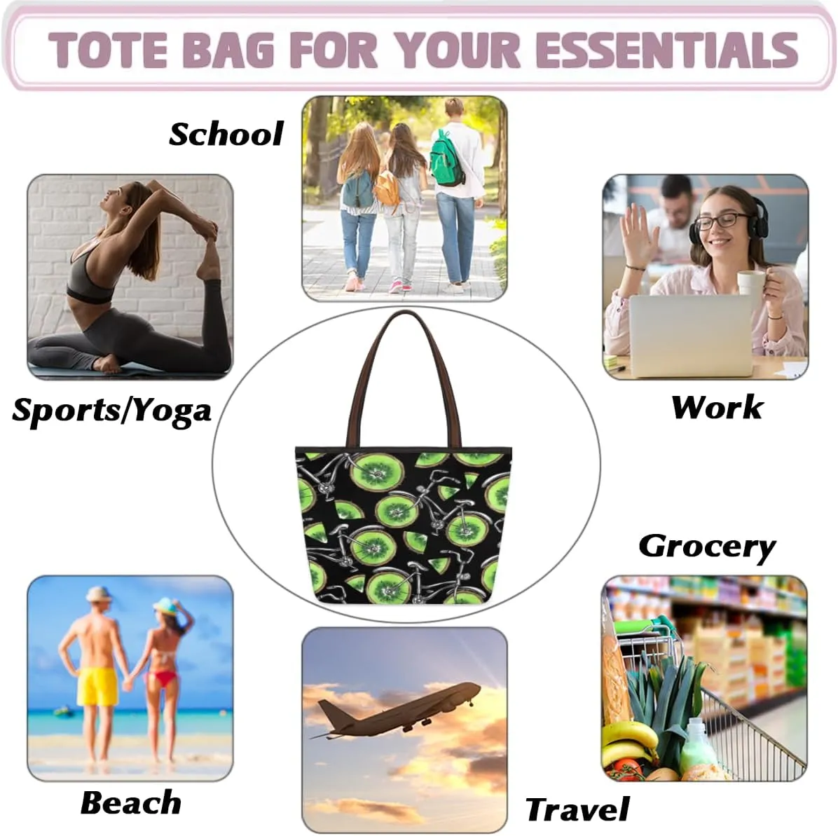 Tote Bag for Women with Zipper Large Capacity Top Handle Casual Shoulder Bag Handbag Reusable Shopping